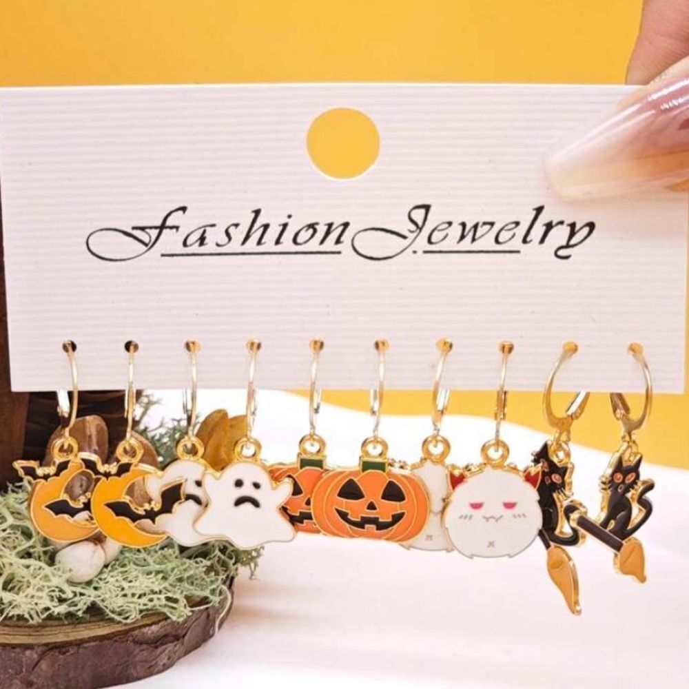 3for$20 10pcs Halloween Themed Alloy Earrings, 5 pairs
